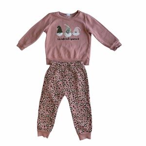 Cute Gnome And Leopard Print Kids Lounge Set Size 2